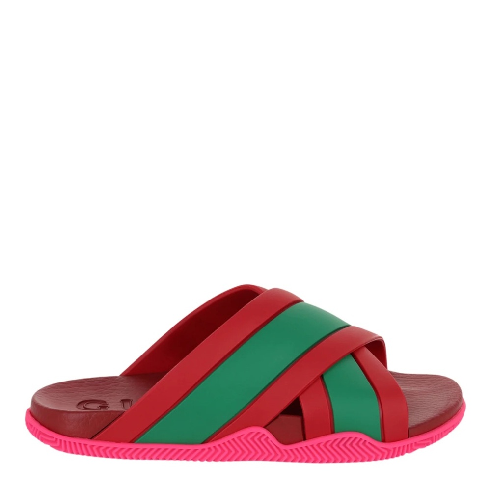 Gucci Red & Green Rubber Web Womens Slides~Size 38~Classic & Fabulous